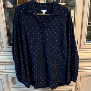 J. Jill Navy Blue Patterned Pullover Shirt
